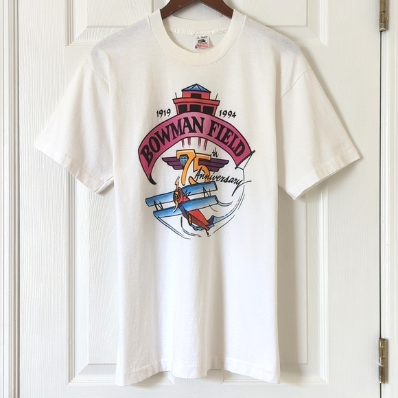 Fruit of the Loom 90's Vintage Bowman Field Short Sleeve Crewneck T-shirt White - Picture 1 of 9